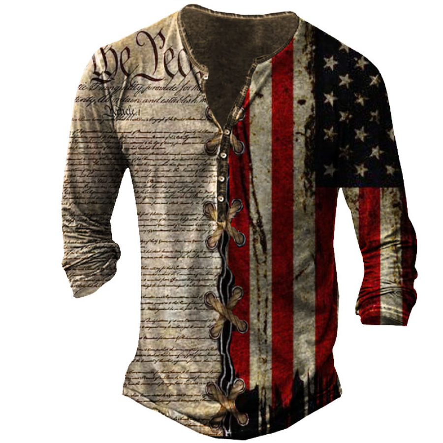 

American Flag Men's Henley Long Sleeve Training Shirt