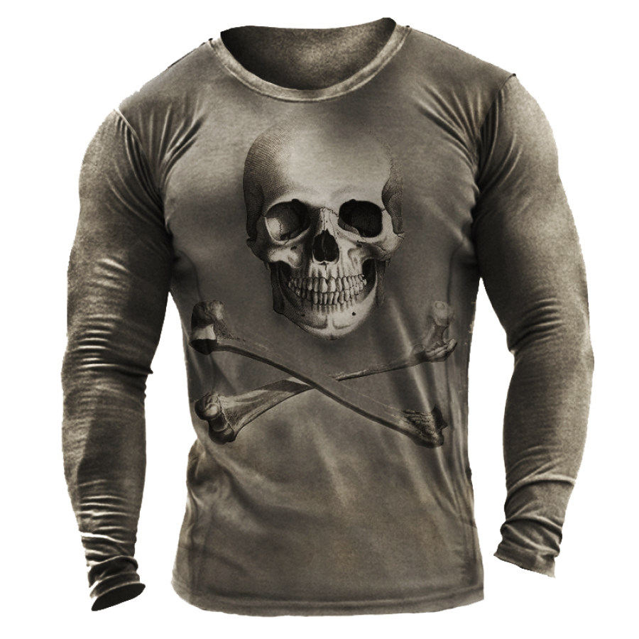 

Men's Vintage Skull Print Long Sleeve T-Shirt