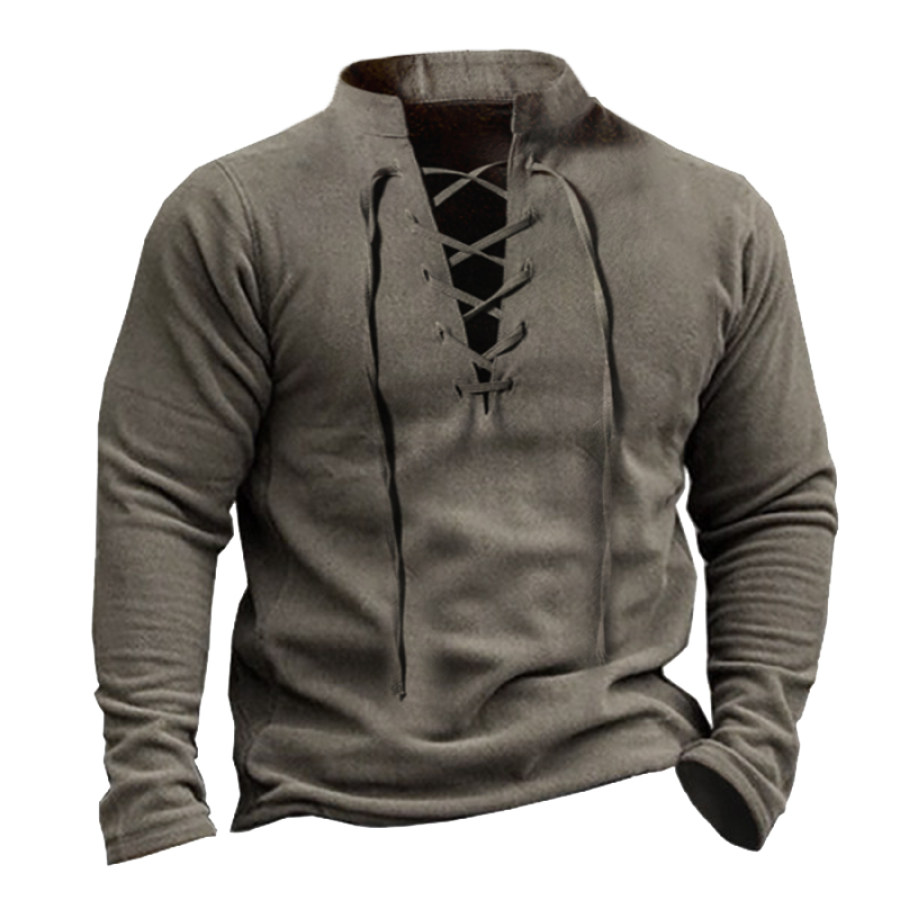 

Men's Outdoor Casual Lace-Up Polar Fleece Stand Collar Sweater