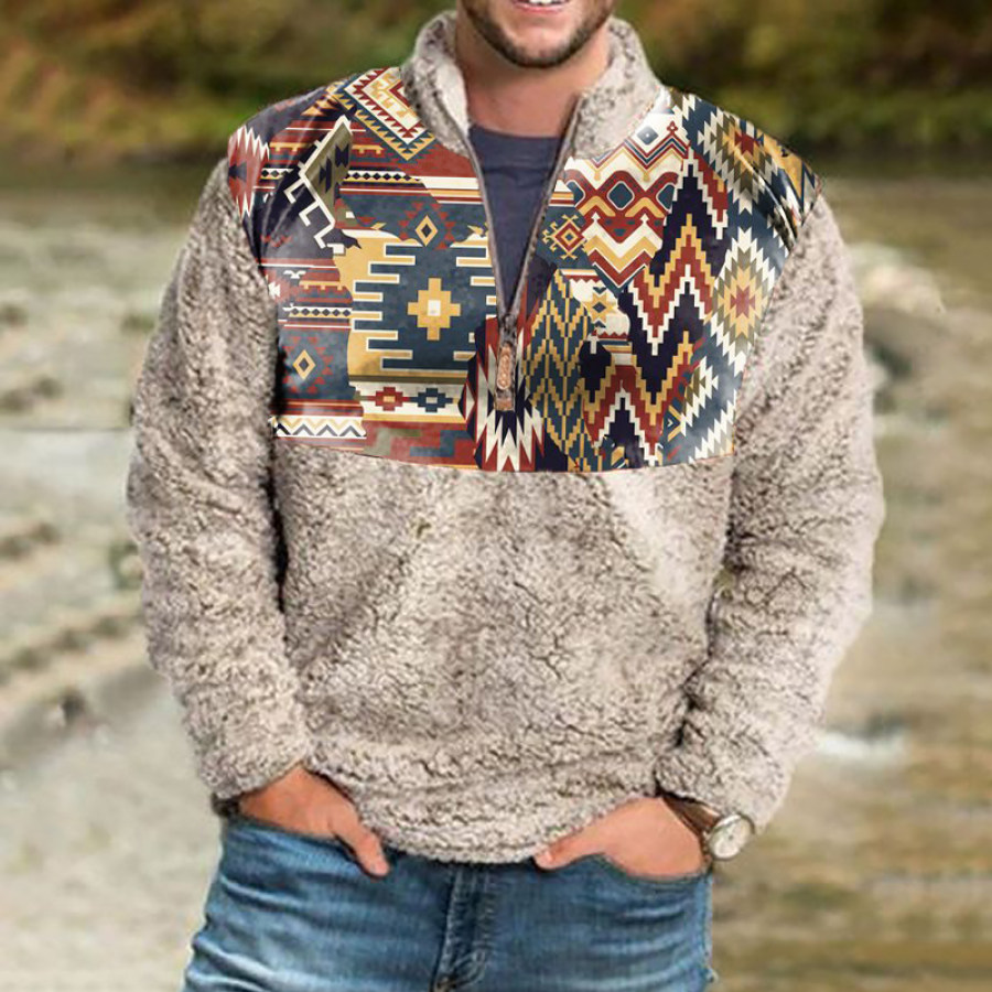 

Men's Outdoor Stand Collar Zip Warm Splicing Flannel Sweatshirt