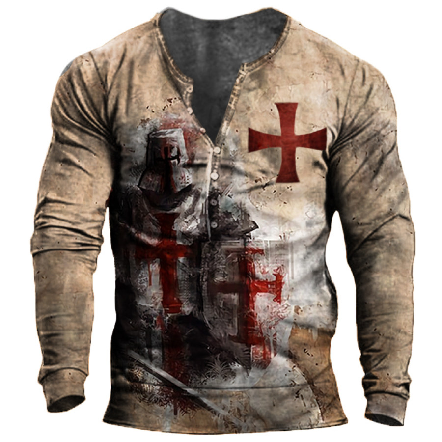 

Men's Outdoor Templar Cross Henley Collar Long Sleeve T-Shirt