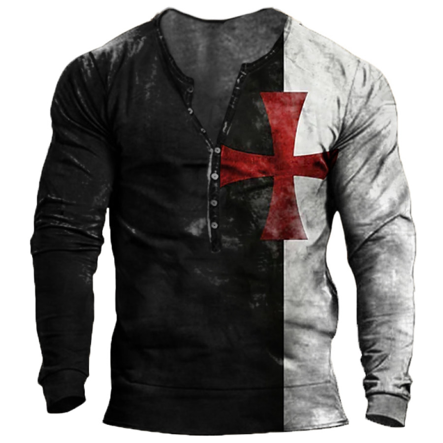 

Men's Outdoor Contrast Cross Henley Collar Long Sleeve T-Shirt