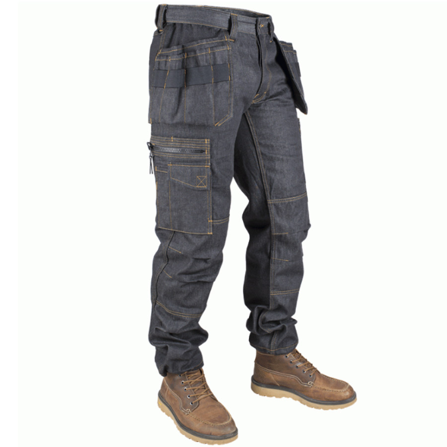 

Men's Vintage Distressed Multi-pocket Cargo Jeans