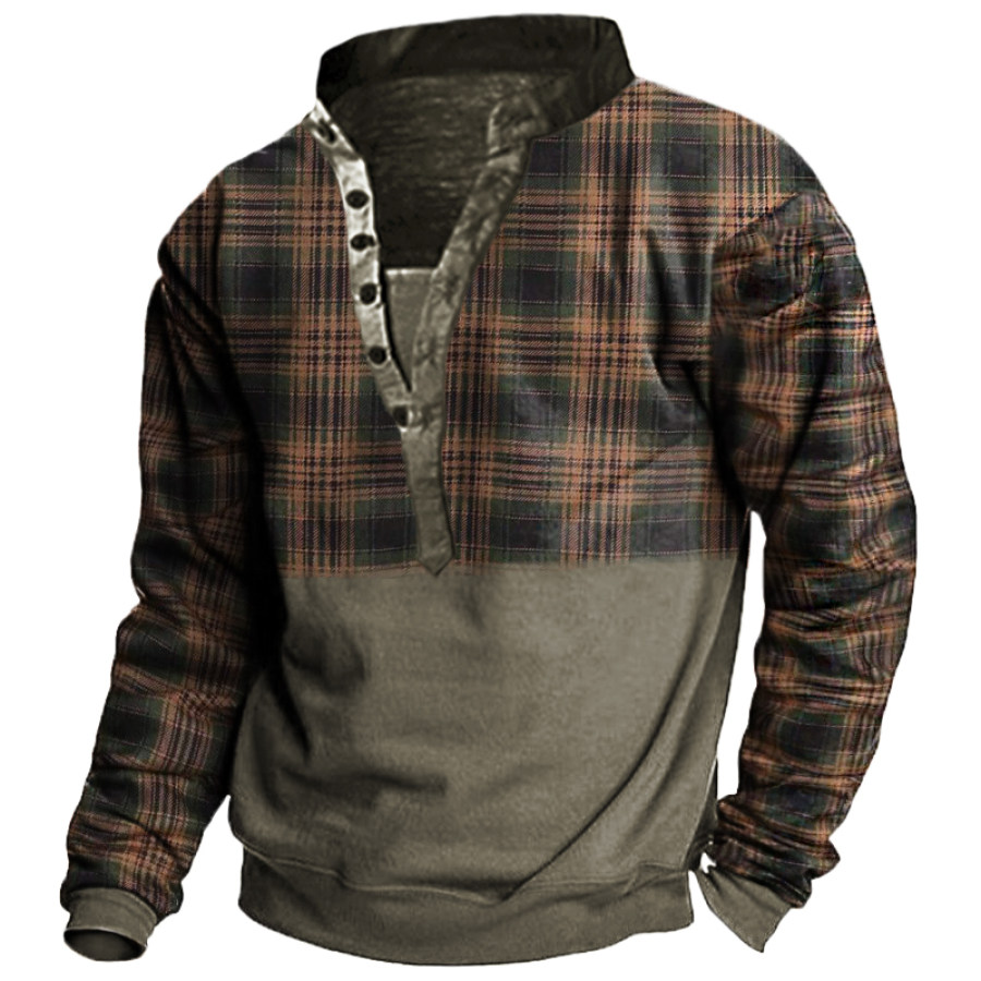 

Men's Vintage Ethnic Print Henley Collar Sweatshirt