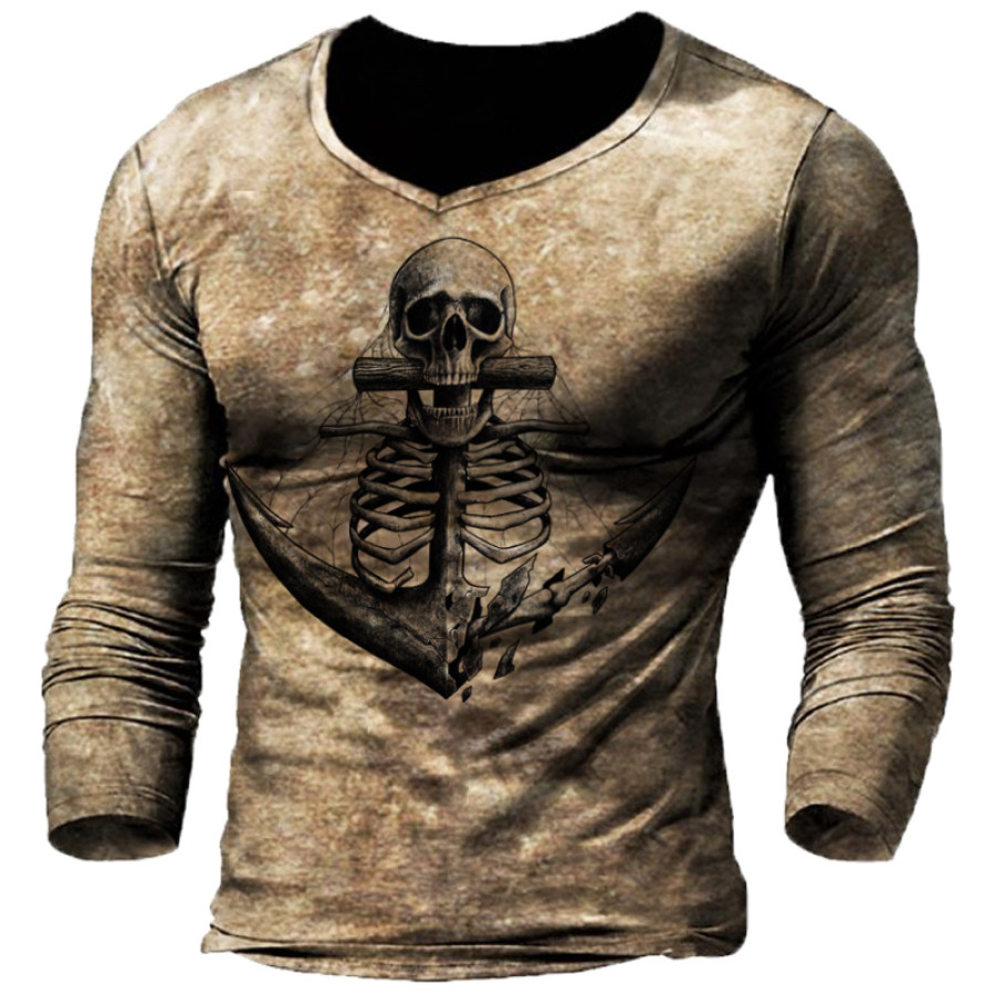 

Men's Vintage Skull Anchor Long Sleeve T-Shirt