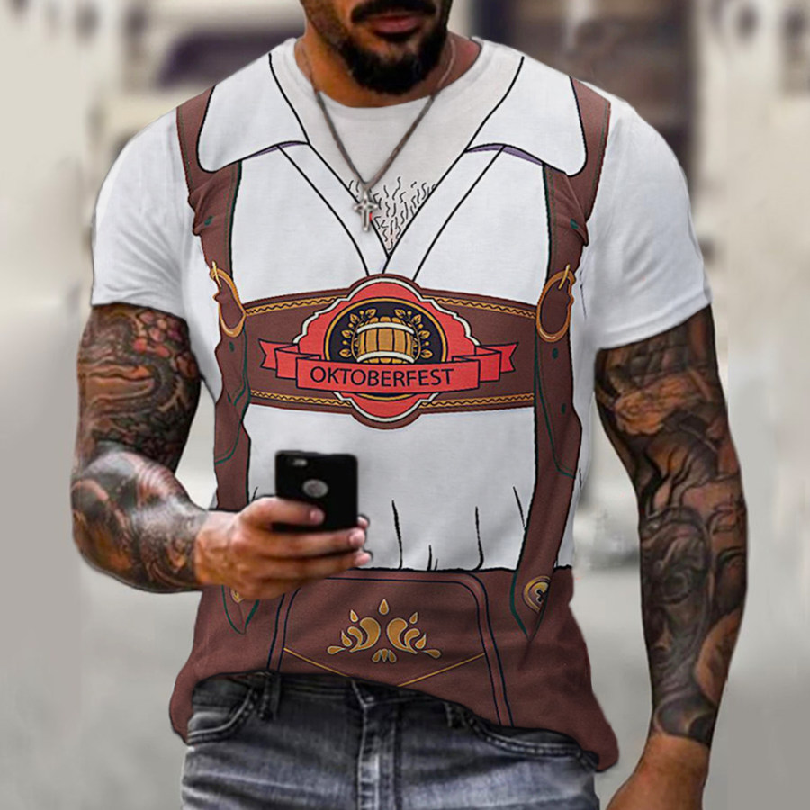 

Mens German Oktoberfest 3D Printed Short Sleeve T-Shirt Beer