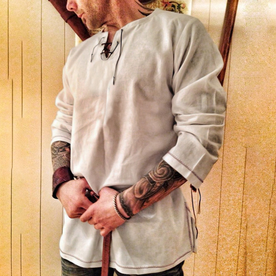 

Men's Casual Solid Color Cotton Linen Long Sleeve Shirt
