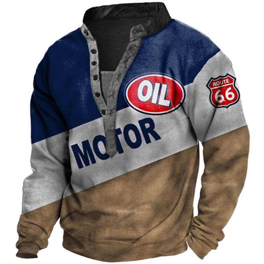 

Men's Outdoor Motor Oil Print Henley Sweatshirt