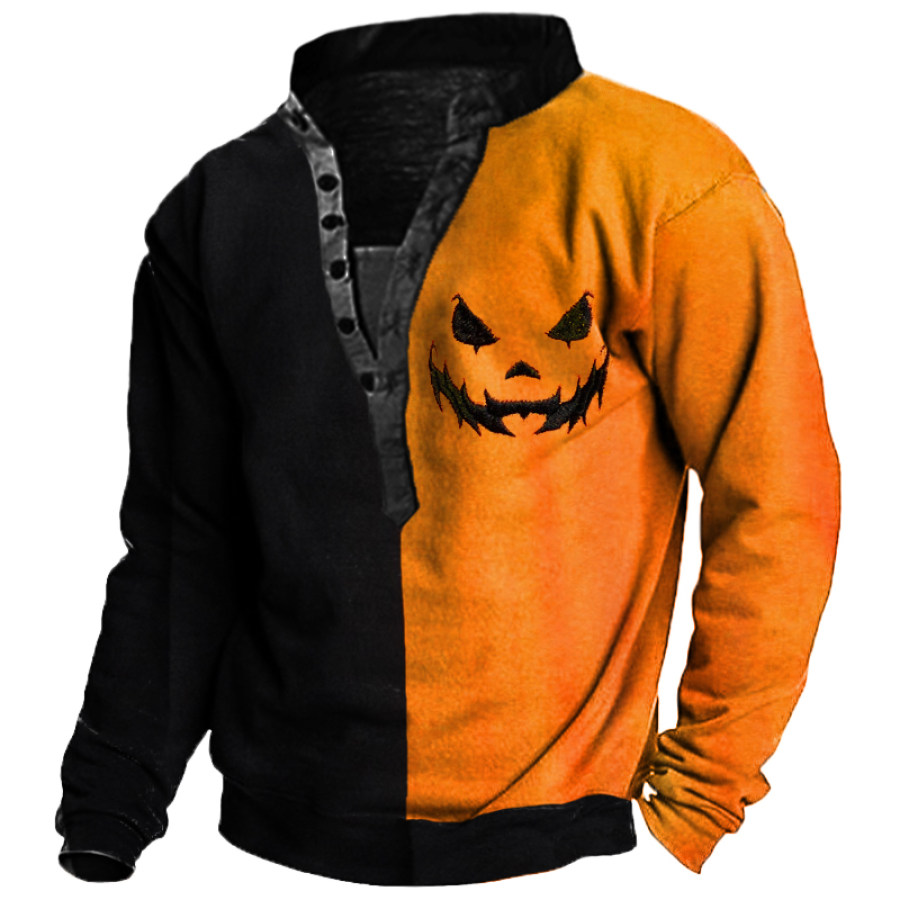 

Men Halloween Two Tone Expression Print Long Sleeve Henley Sweatshirt