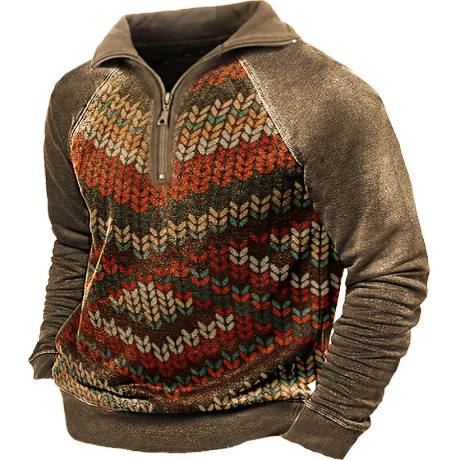 

Men's Vintage Print Zip Long Sleeve Sweatshirt