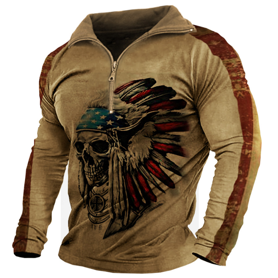 

Men's Distressed Skull Zip Long Sleeve T-Shirt
