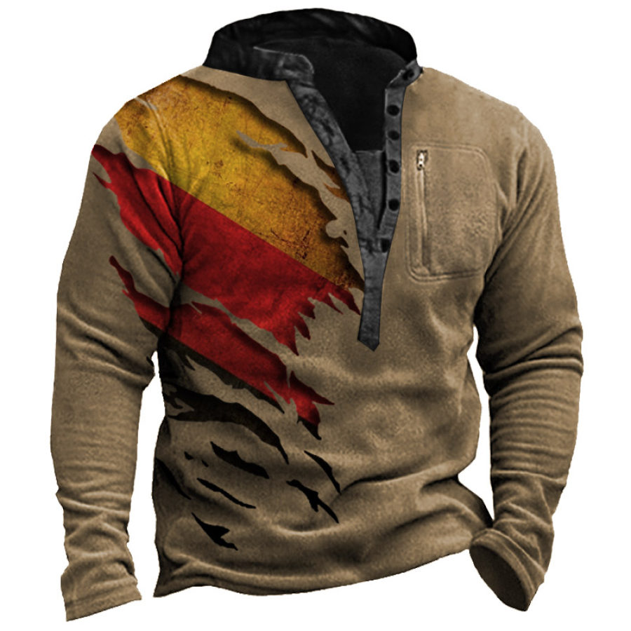 

Men's Vintage German Flag Print Pocket Henley Sweatshirt