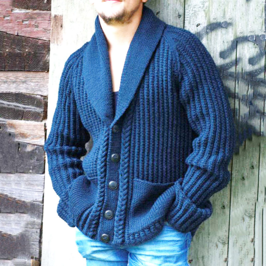 

Men's Casual Lapel Long Sleeve Knit Jacket