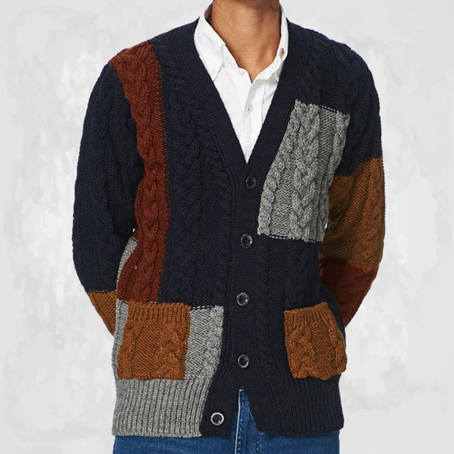 

Men's Vintage Patch Knit Cardigan Jacket
