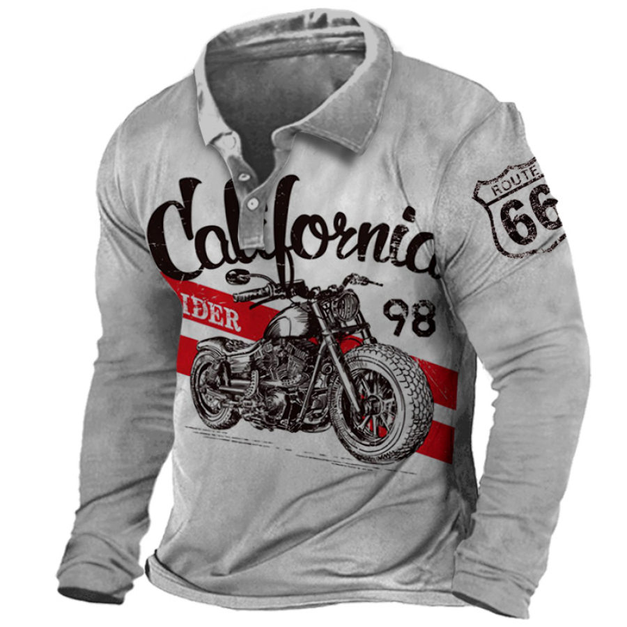 

Men's Route 66 Motorcycle Print Polo Neck T-Shirt