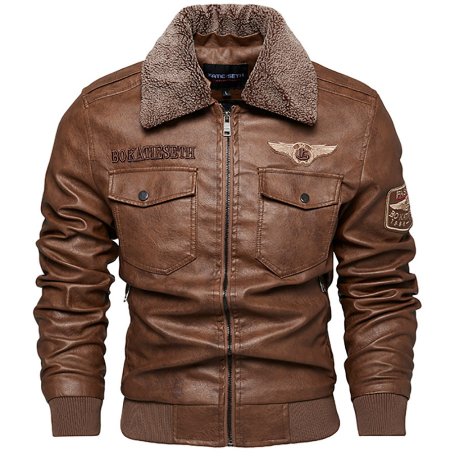 

Men's Outdoor Fleece Warm PU Pocket Jacket