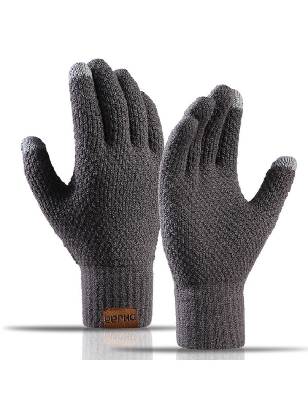 Men's Outdoor Fleece Warm Touch Screen Knit Gloves