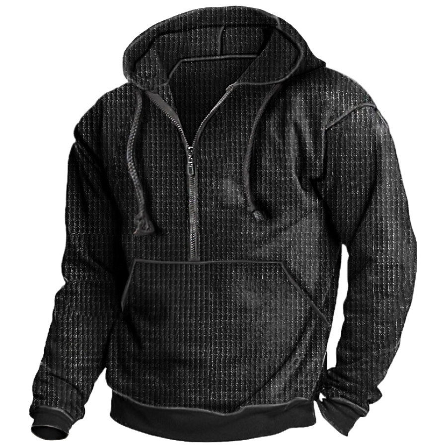 

Men's Vintage Casual Pocket Zip Waffle Hoodie