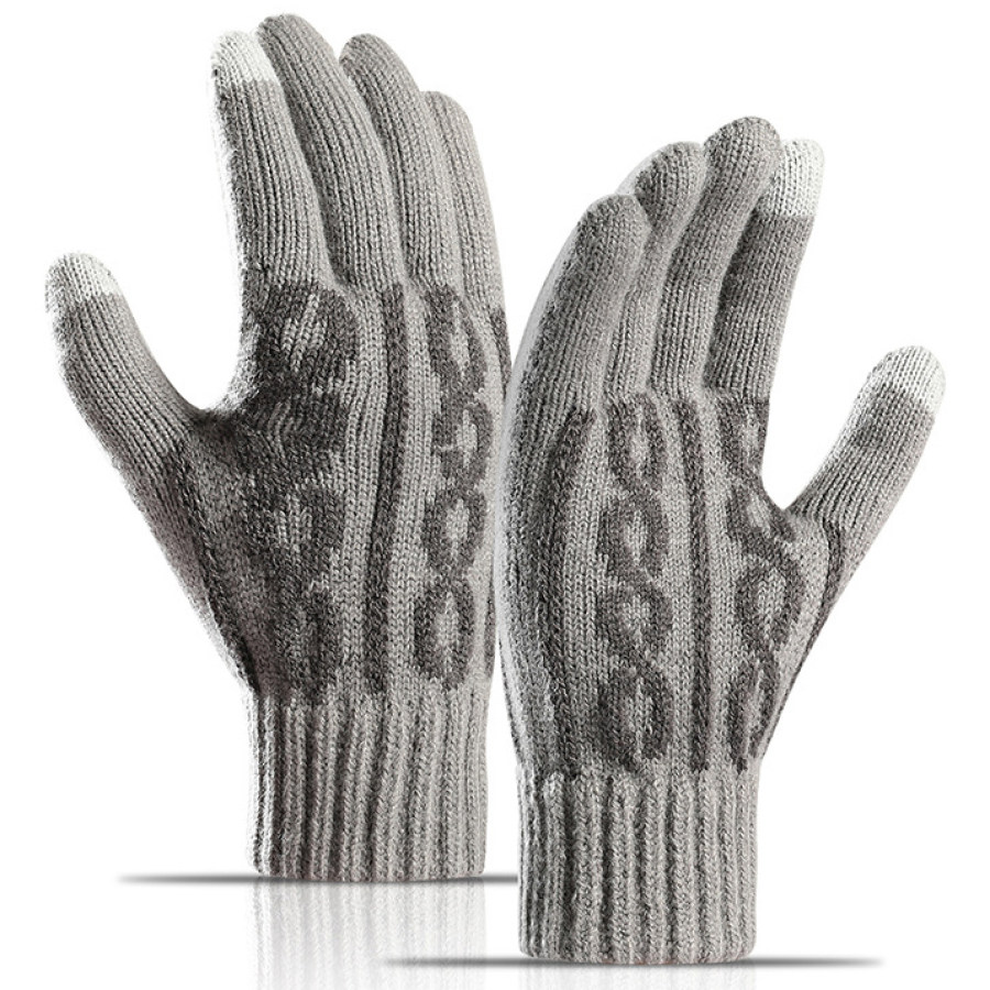 

Мужские флисовые утолщенные теплые вязаные перчатки с сенсорным экраном