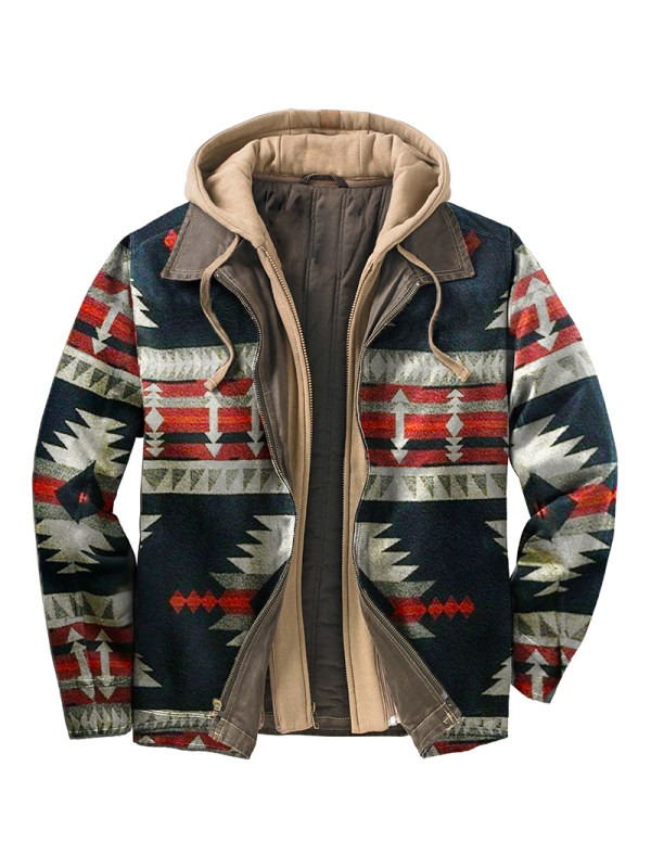 Men's Vintage Ethnic Print Zip Long Sleeve Jacket