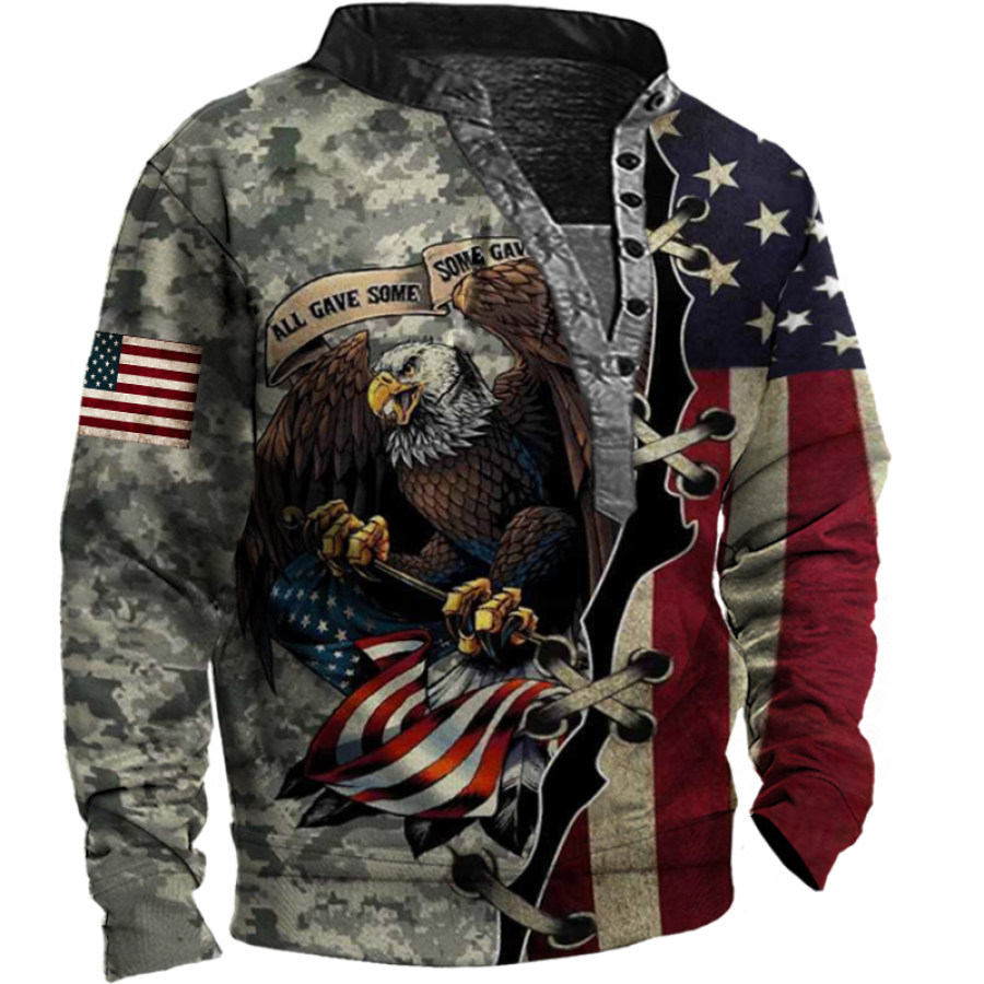 

Men's Distressed American Flag And Eagle Long Sleeve Sweatshirt