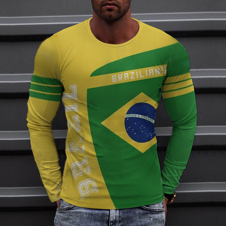 

Men's Casual Brazilian Flag Fan Long Sleeve T-Shirt