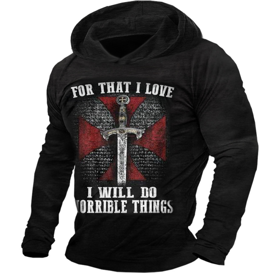 

Men's Distressed Hooded Long Sleeve T-Shirt
