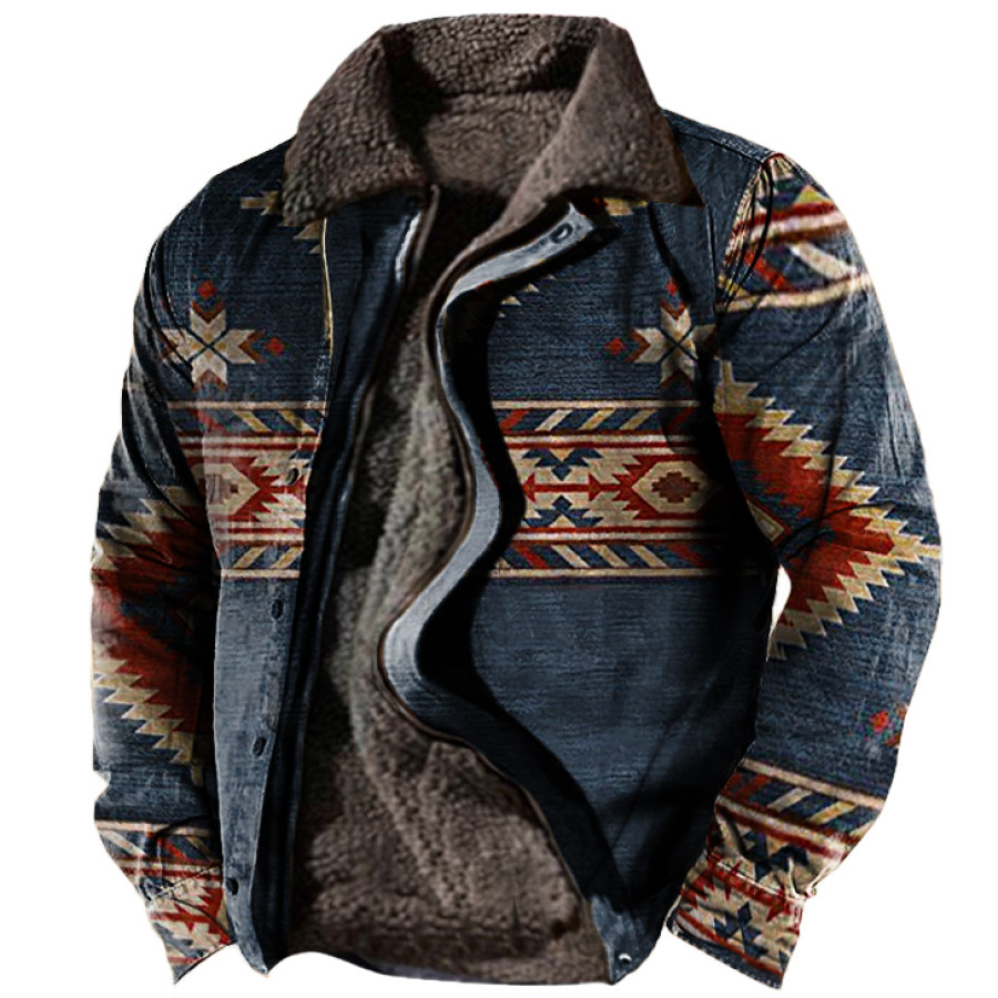 

Men's Outdoor Ethnic Pattern Fleece Zipper Tactical Shirt Jacket