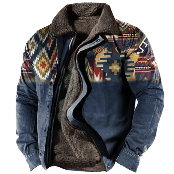 Men's Outdoor Ethnic Pattern Fleece Zipper Tactical Shirt Jacket - Nikiluwa.com 