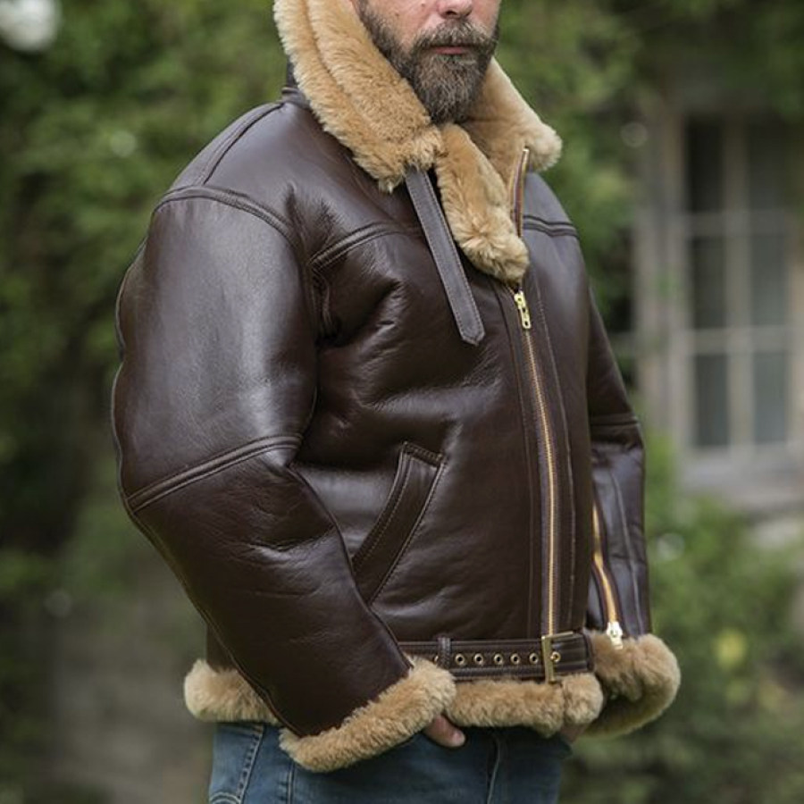 

Men's Warm Thickened Fur Faux Leather Jacket