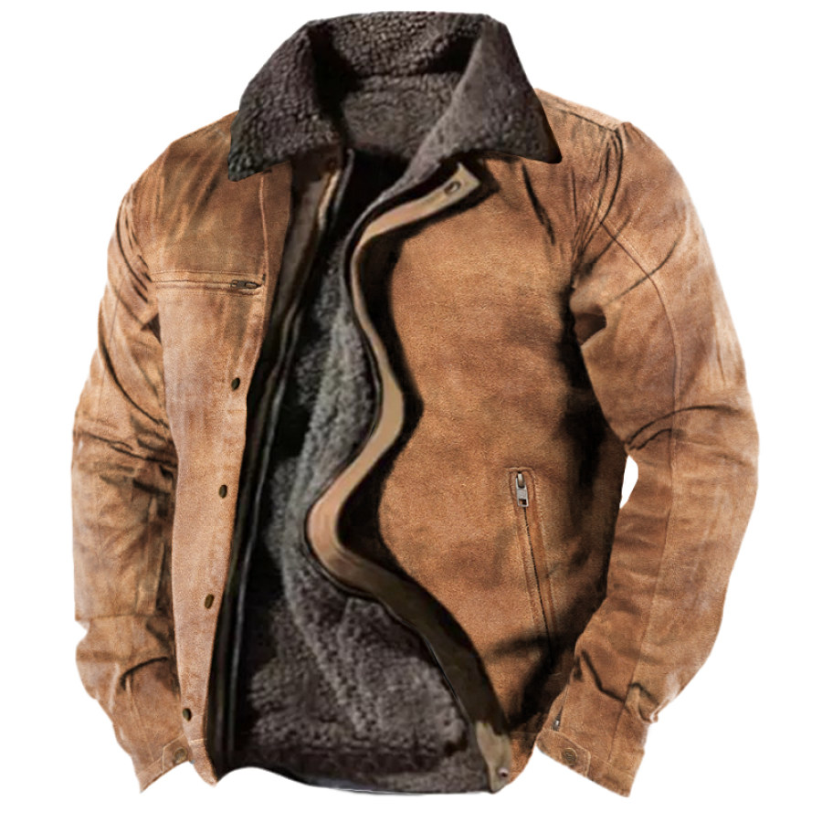 

Men's Outdoor Casual Deerskin Fleece Patchwork Fleece Jacket