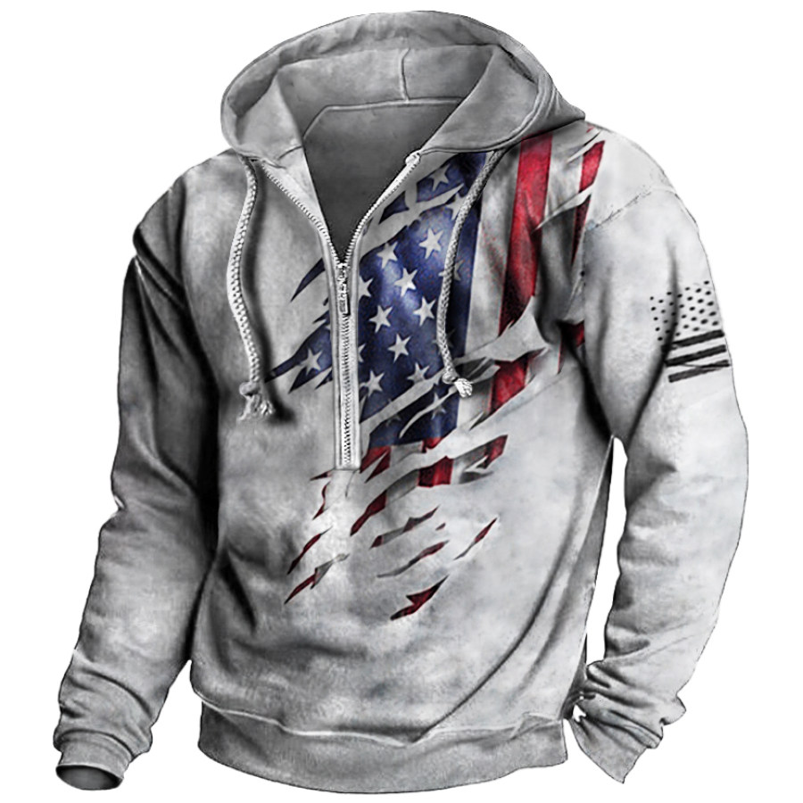 

Men's Vintage American Flag Print Zip Hoodie