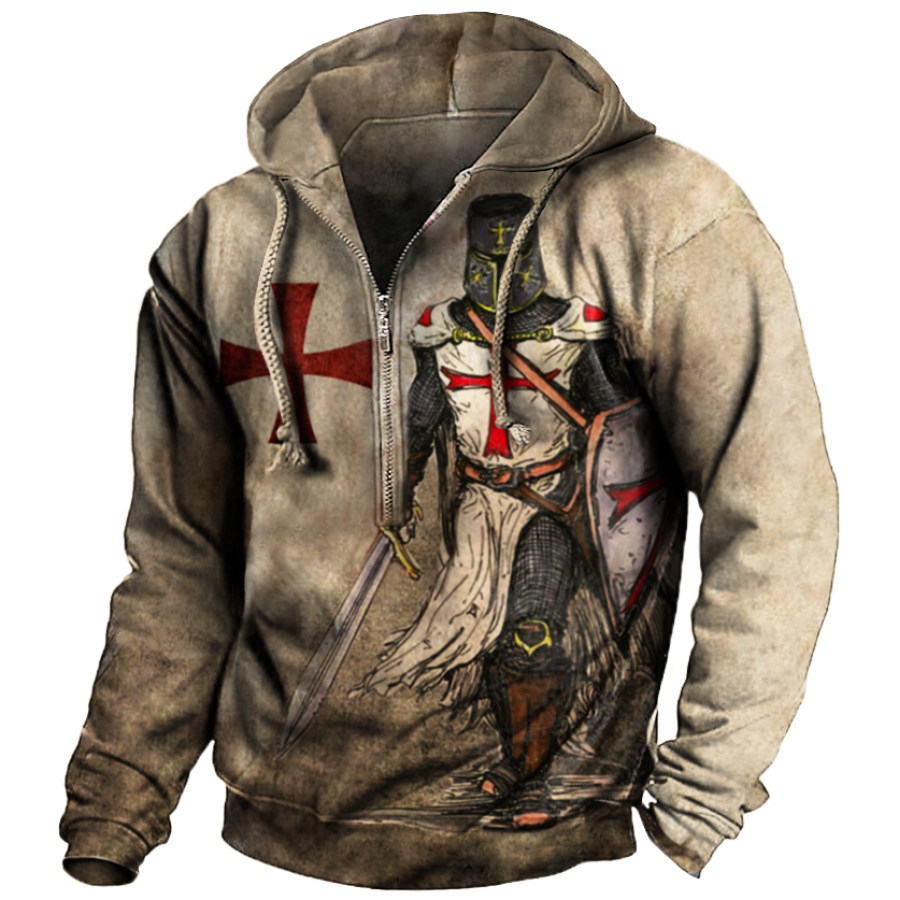 

Men's Vintage Templar Cross Long Sleeve Zip Hoodie