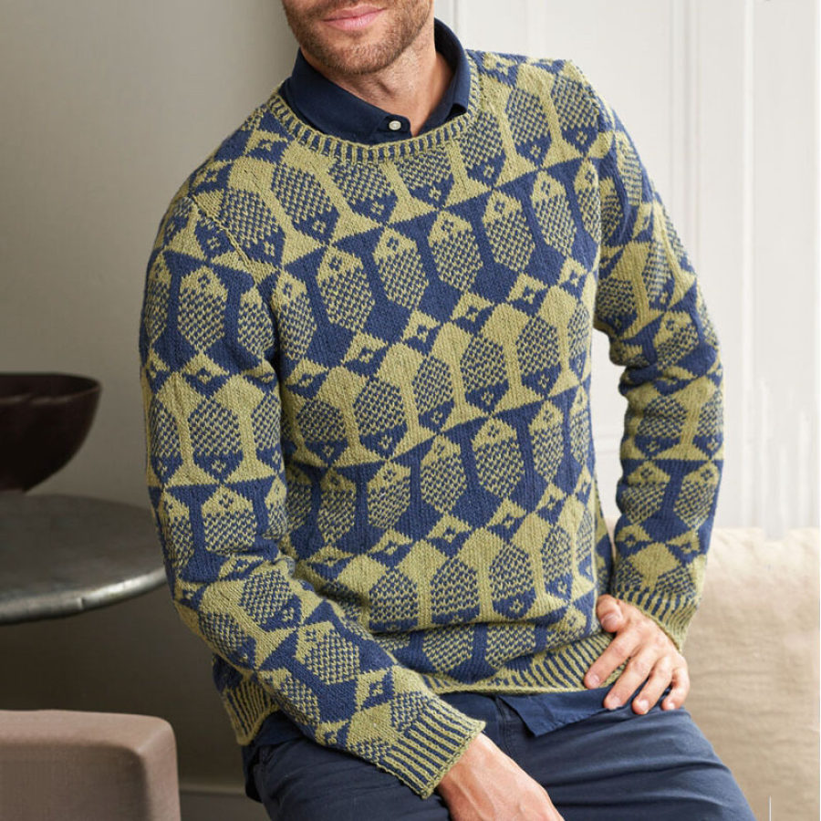 

Men's Vintage Jacquard Crew Neck Long Sleeve Sweater