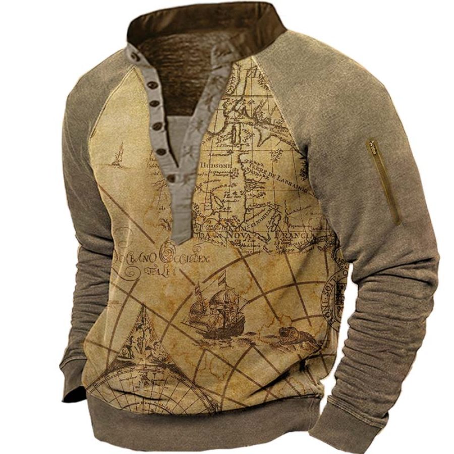 

Men's Vintage Distressed Nautical Map Long Sleeve Sweatshirt