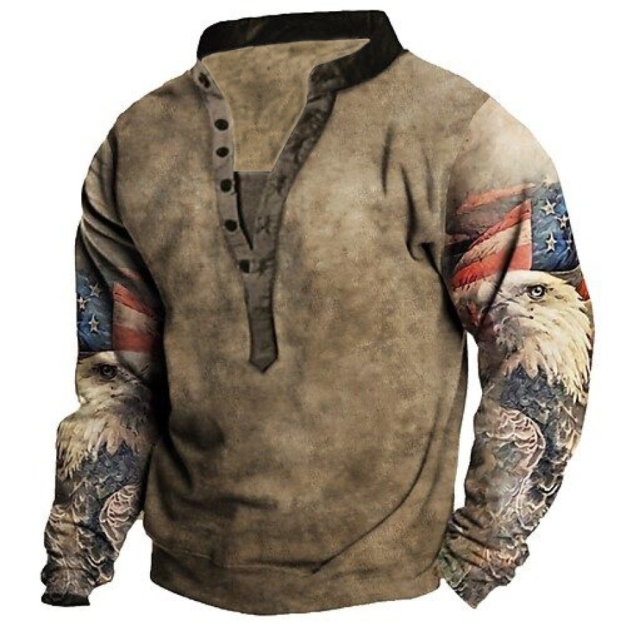 

Men's Vintage Casual Henley Collar Print Sweatshirt