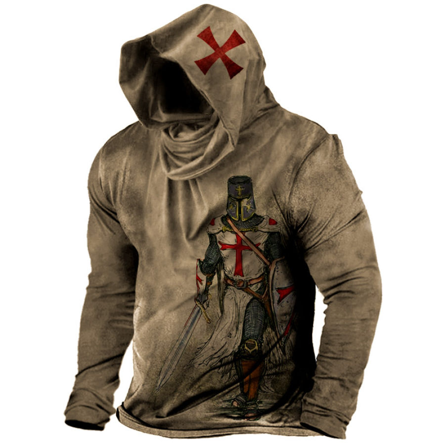 

Men's Vintage Outdoor Templar Print Tactical Hooded T-Shirt