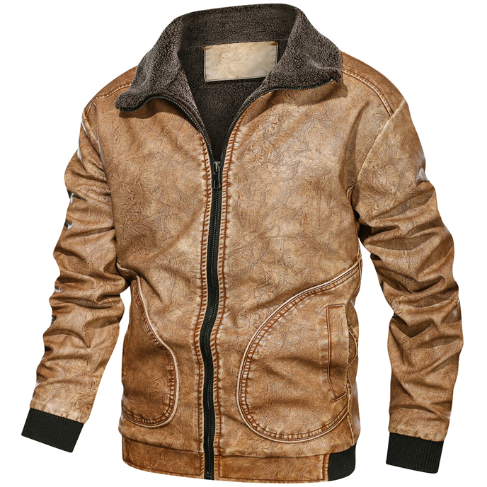 Men's Outdoor Warm Fleece Chic Thick Lapel Leather Jacket