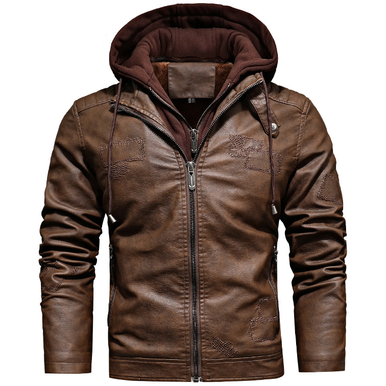 Men's Vintage Fashion Detachable Chic Hooded Leather Jacket