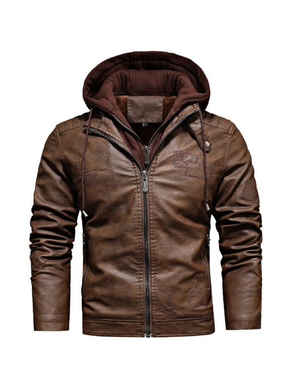 Men's Vintage Fashion Detachable Hooded Leather Jacket
