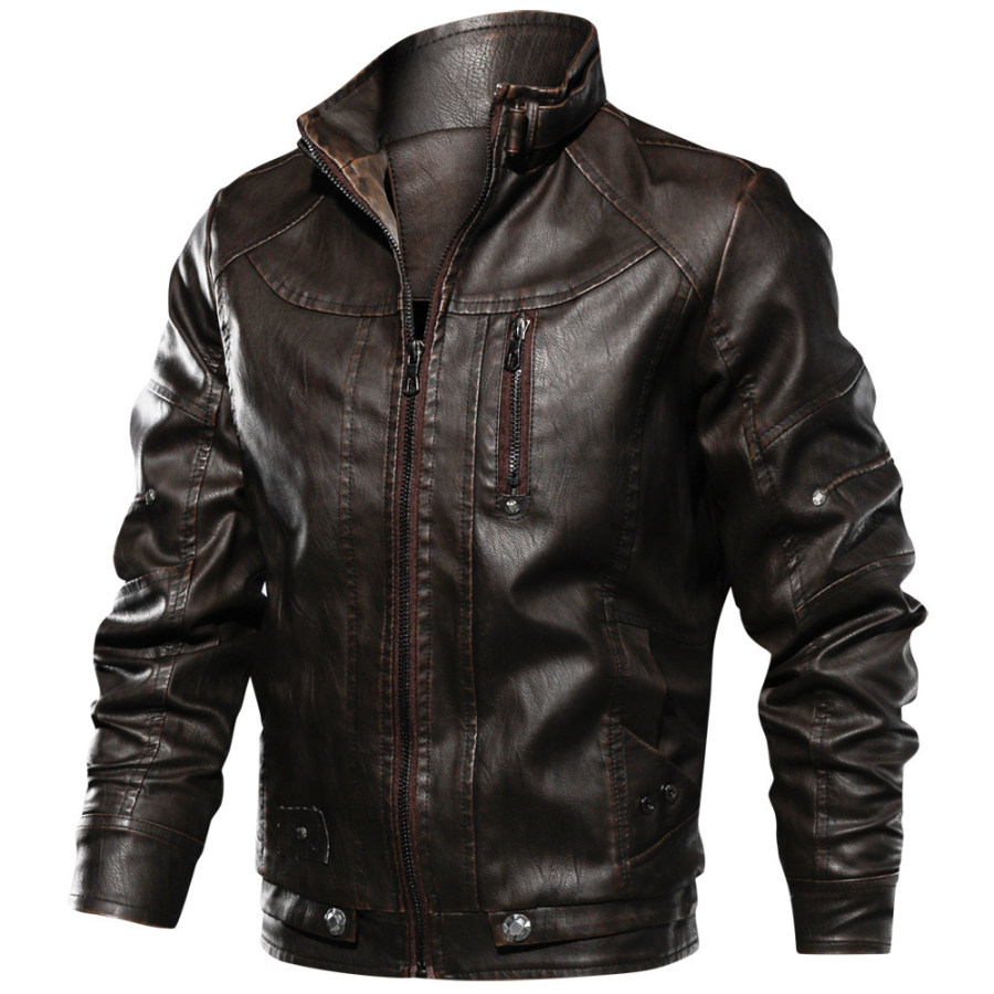 

Men's Vintage Fleece Motorcycle Leather Jacket