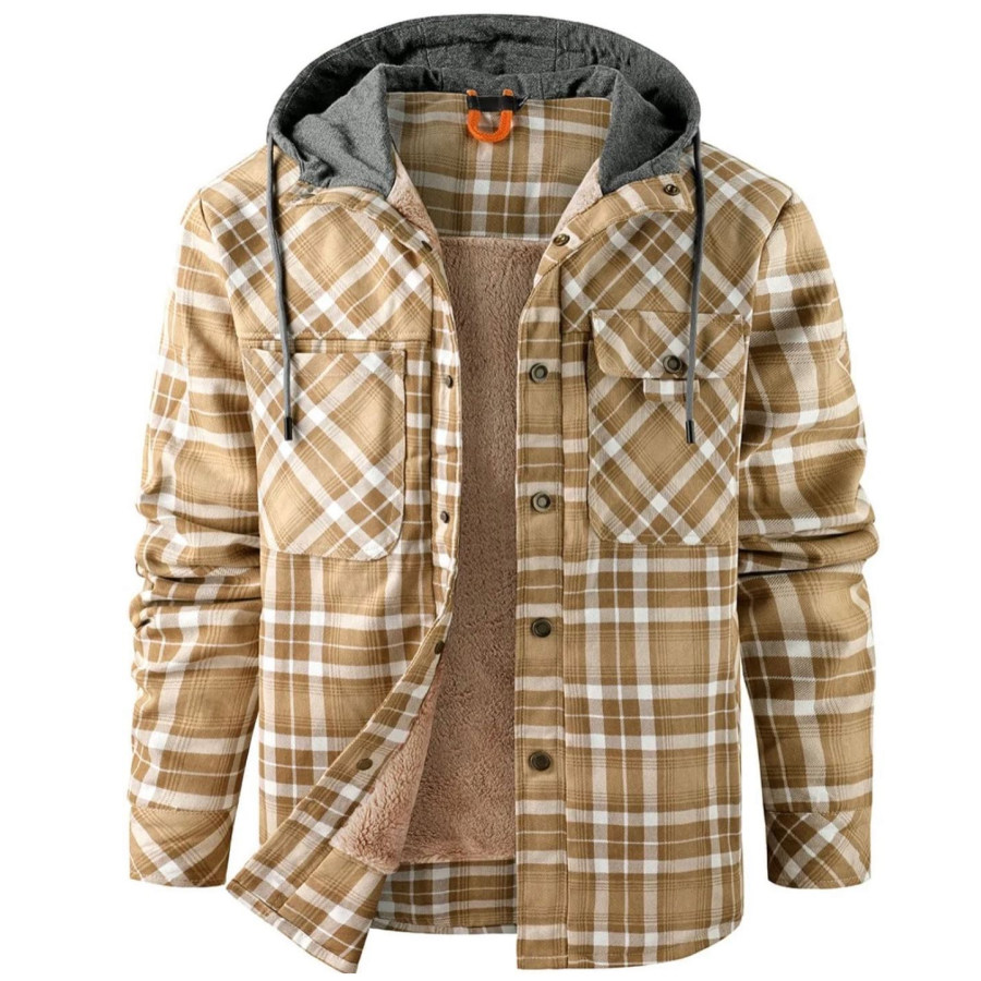 

Men's Outdoor Plaid Thermal Fleece Hooded Shirt Jacket