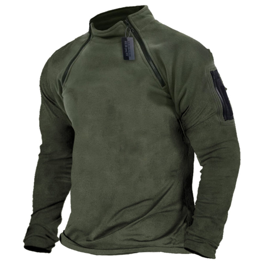 

Men's Retro Outdoor Tactical Pocket Double Zipper Fleece Warm T-Shirt