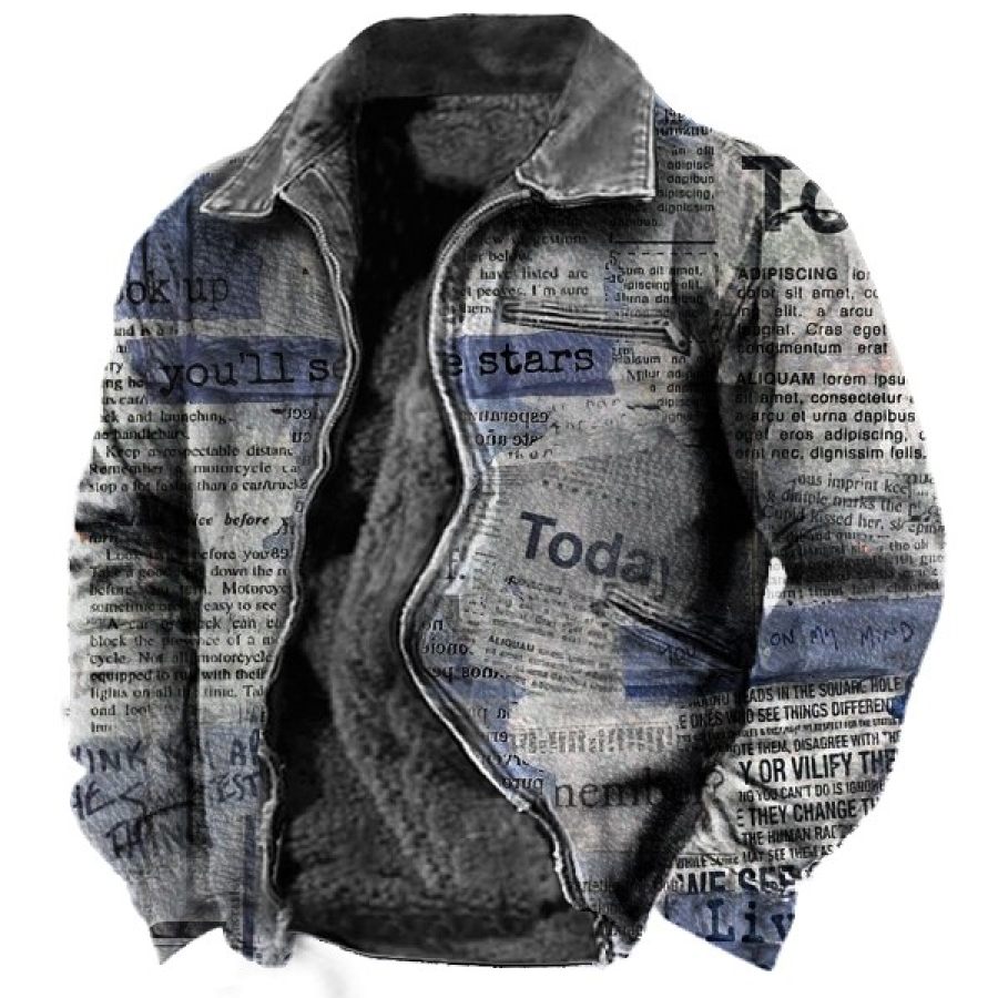 

Men's 80s Vintage Poster Print Fleece Lined Jacket With Zip Pockets