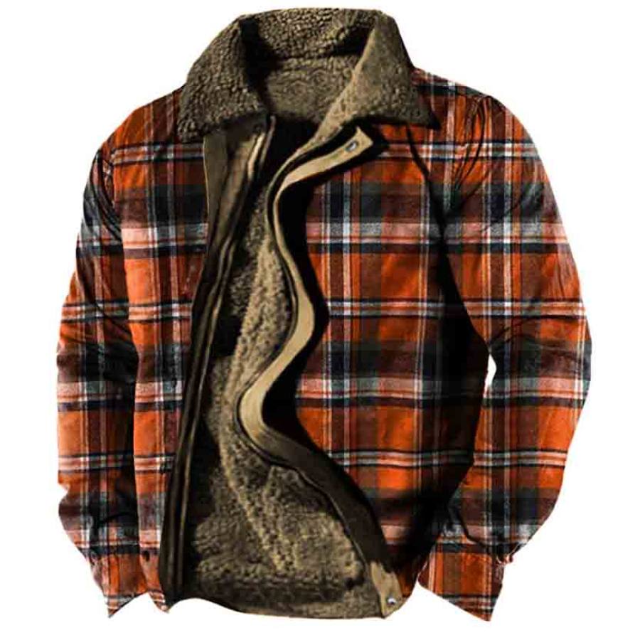 

Men's Vintage Plaid Print Plus Fleece Warm Thick Jacket
