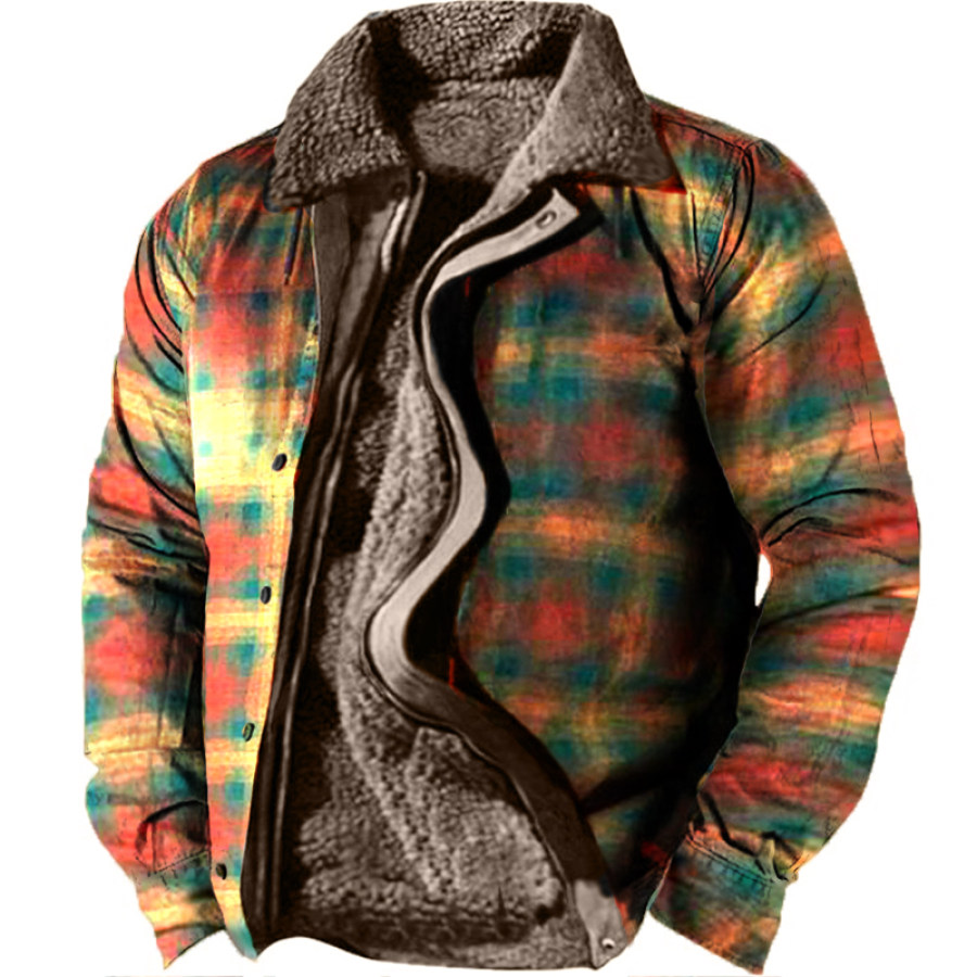 

Men's Vintage Casual Check Fleece Long Sleeve Jacket