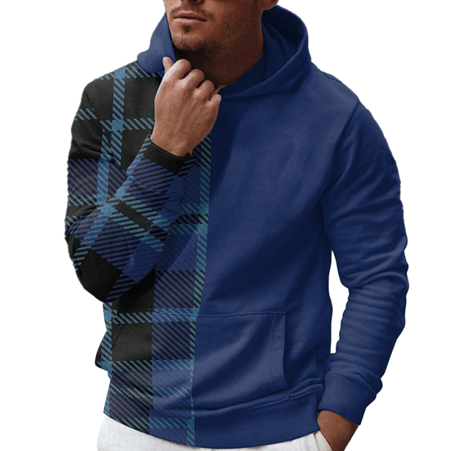 

Men's Outdoor Retro Plaid Print Hooded Pocket Sweatshirt