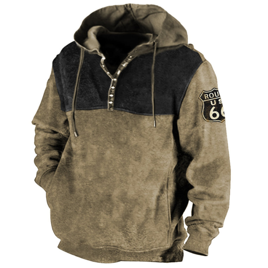 

Men's Vintage Contrast Panel Route 66 Pocket Tactical Hoodie