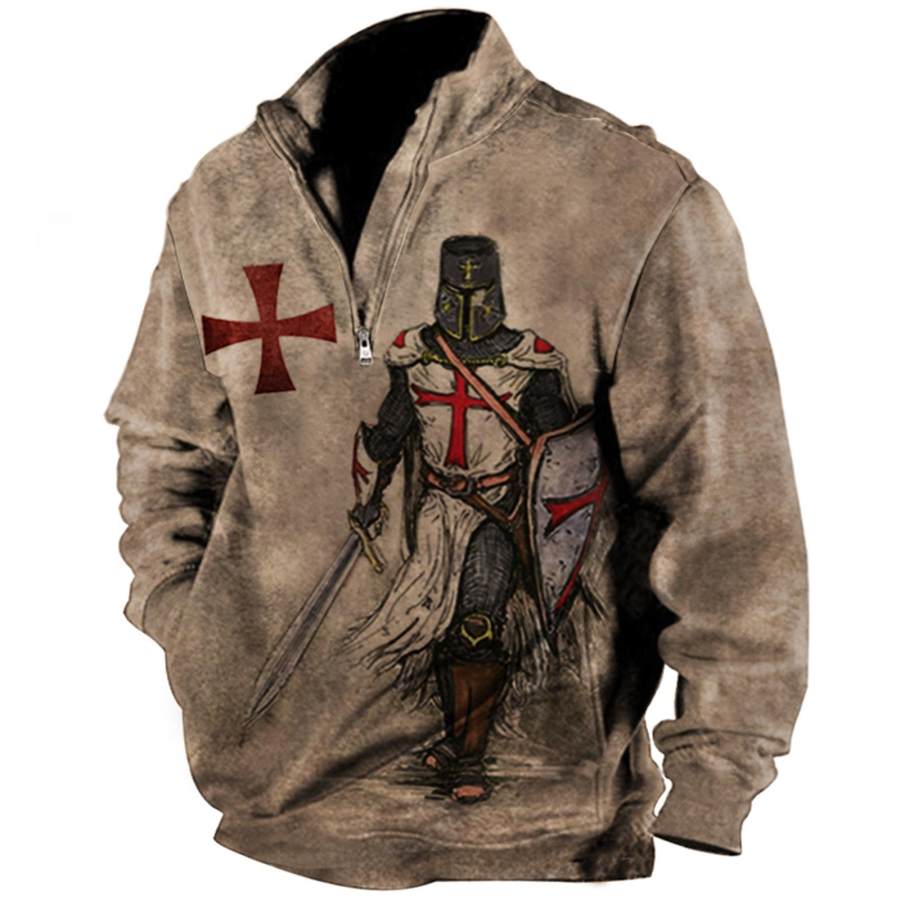 

Men's Vintage Knights Templar Cross Print Zip Sweatshirt