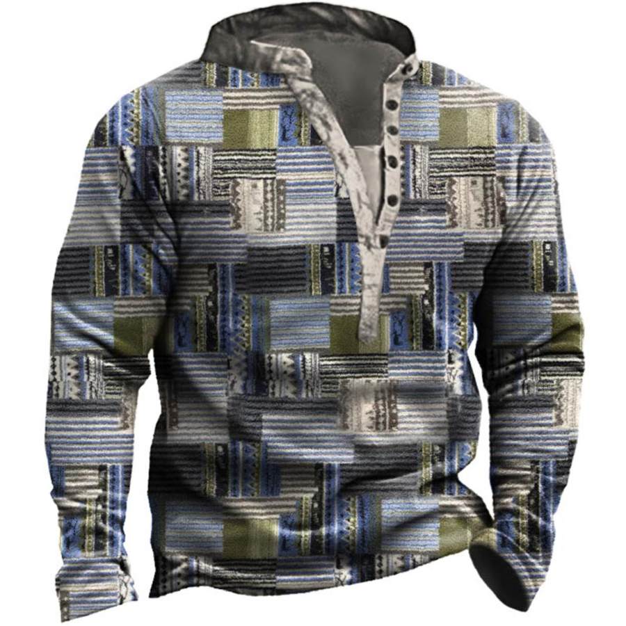 

Men's Vintage Ethnic Geometric Fleece Zipper Sweatshirt